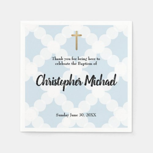 Baby boy Baptism blue and white circle pattern Napkins