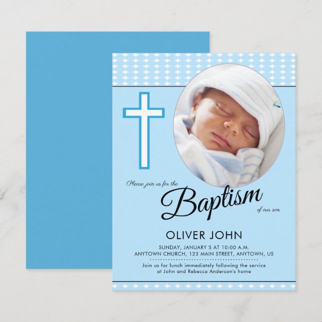 Baby Boy Baptism, Blue Cross Invitation (Front/Back)