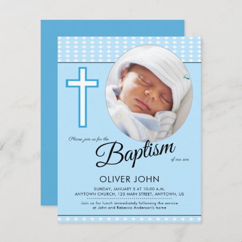 Baby Boy Baptism Blue Cross Invitation