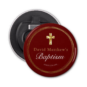 Baby Boy Baptism Burgundy Red Gold Cross Bottle Opener