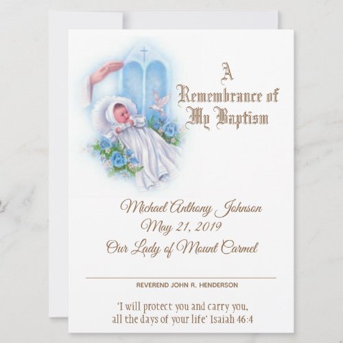 Baby Boy Baptism Christening  Certificate Holiday Card