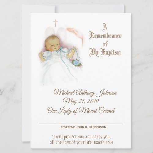 Baby Boy Baptism Christening  Certificate Holiday Card