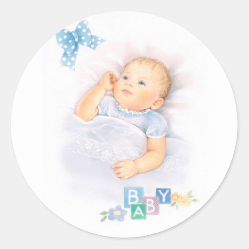 Baby boy baptism Christening Classic Round Sticker