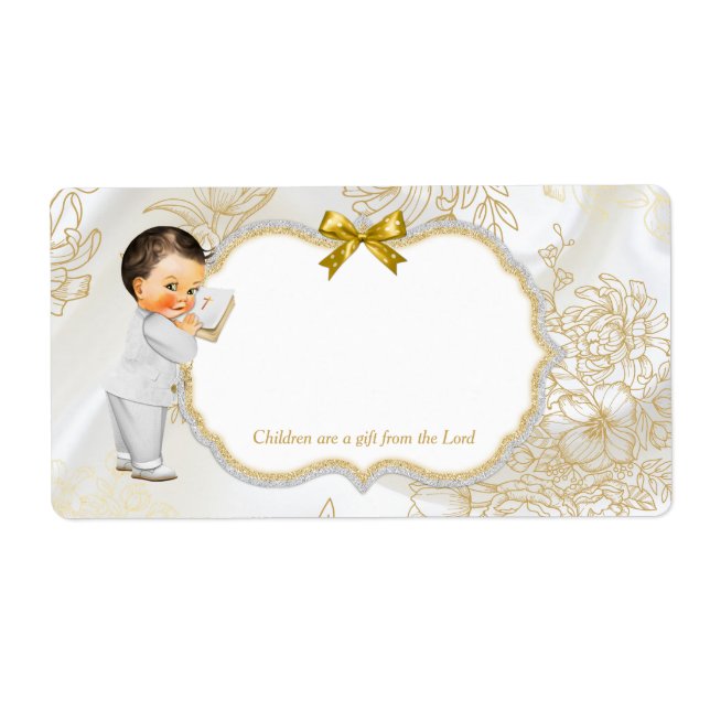Baby Boy Baptism Christening Communion Gold White Label (Front)