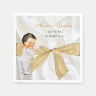 Baby Boy Baptism Christening Gold Bow Paper Napkins