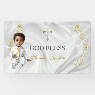 Baby Boy Baptism Christening Gold Cross Banner