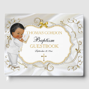 Baby Boy Baptism Christening Gold Cross Guest Book