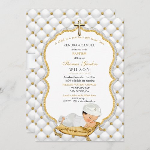 Baby Boy Baptism Christening Gold Cross Invitation