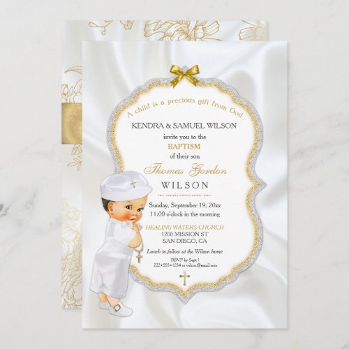 Baby Boy Baptism Christening Gold Cross Invitation