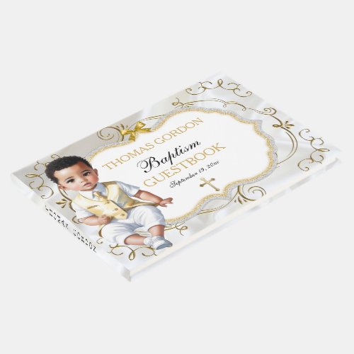 Baby Boy Baptism Christening White  Gold Cross Guest Book