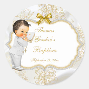 Baby Boy Baptism Communion Bible Cross Classic Round Sticker