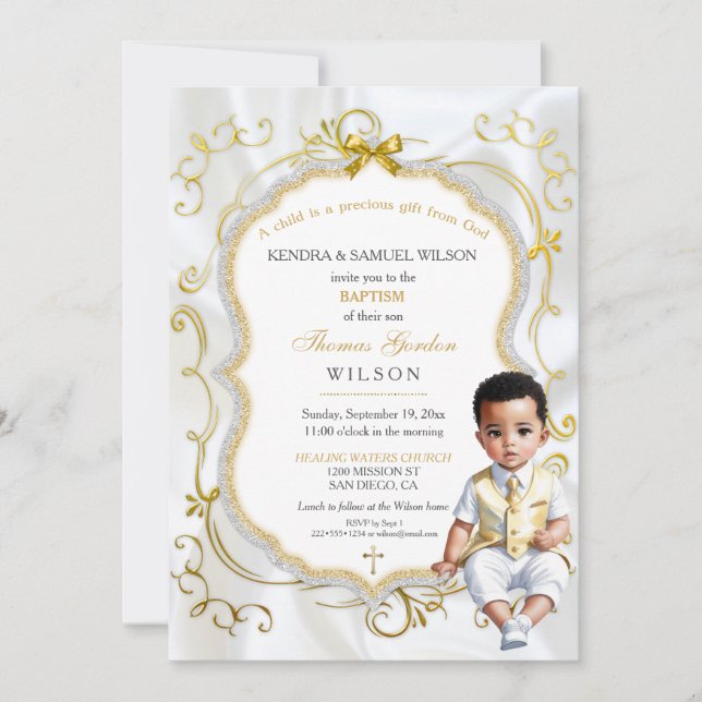 Baby Boy Baptism Communion Christening Bible Invitation (Front)
