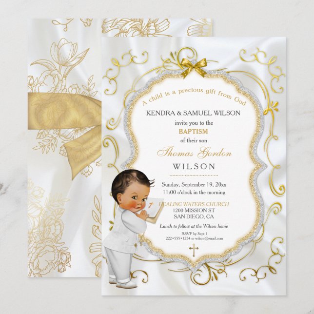 Baby Boy Baptism Communion Christening Bible Invitation (Front/Back)