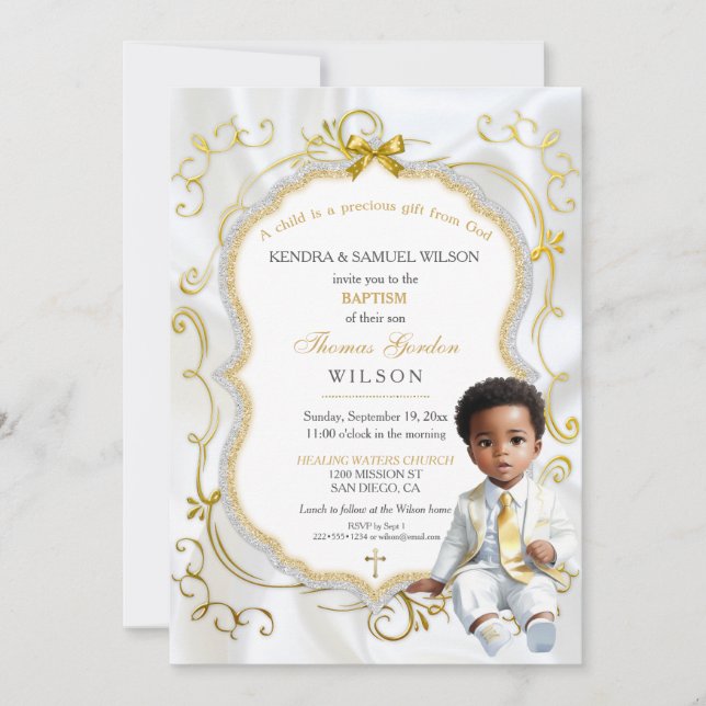 Baby Boy Baptism Communion Christening Bible Invitation (Front)