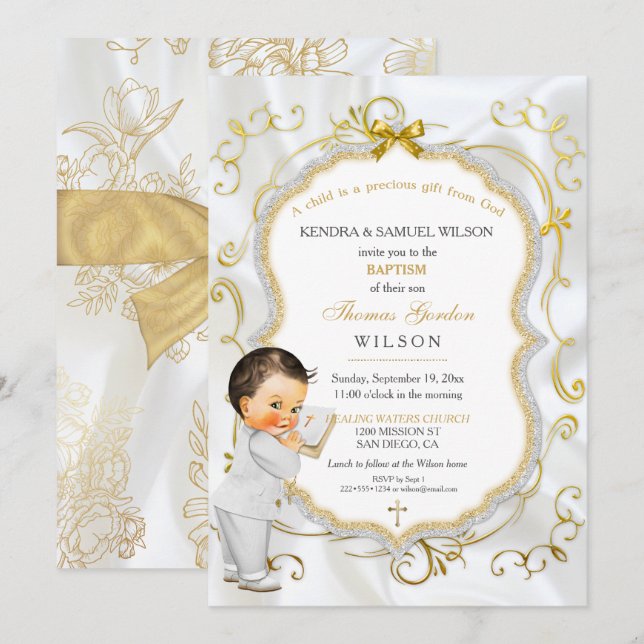 Baby Boy Baptism Communion Christening Bible Invitation (Front/Back)