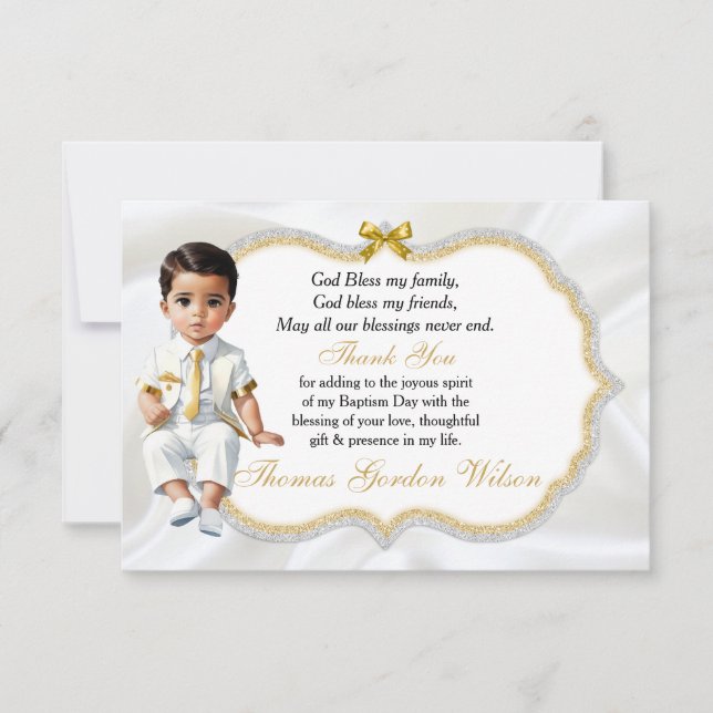 Baby Boy Baptism Communion Thank You Card (Front)