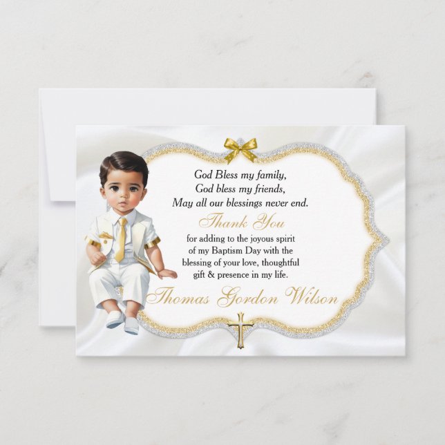 Baby Boy Baptism Communion Thank You Gold Cross (Front)