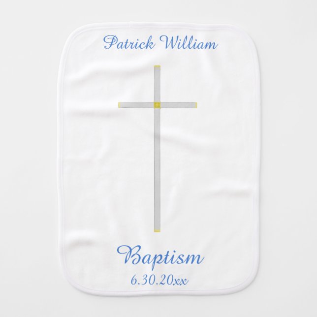Baby Boy Baptism Cross Baby Burp Cloth (Front)