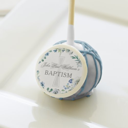 Baby Boy Baptism Cute Blue Floral Religious Cross Cake Pops