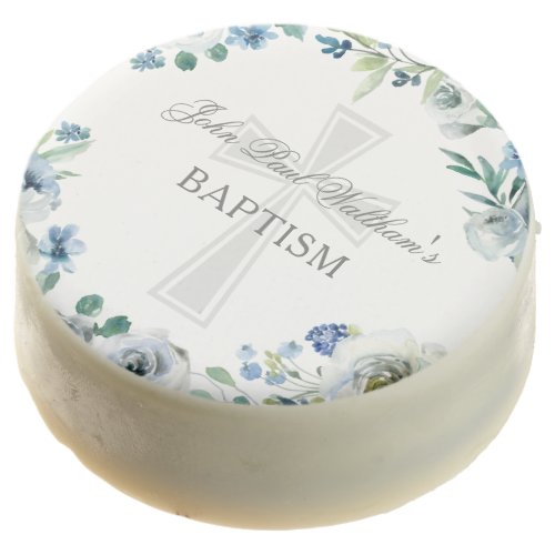 Baby Boy Baptism Cute Blue Floral Religious Cross Chocolate Covered Oreo