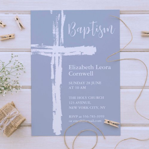 Baby Boy Baptism Elegant Dusty Blue Invitation