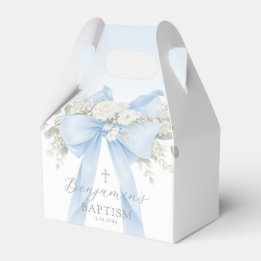 Baby Boy Baptism Eucalyptus Blue Bow Favor Boxes