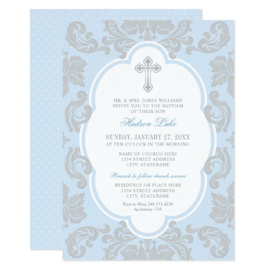 baby boy baptism invitation blue and silver zazzle com