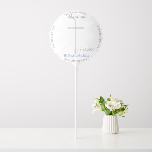 Baby Boy Baptism Silver Cross Balloon (In SItu)