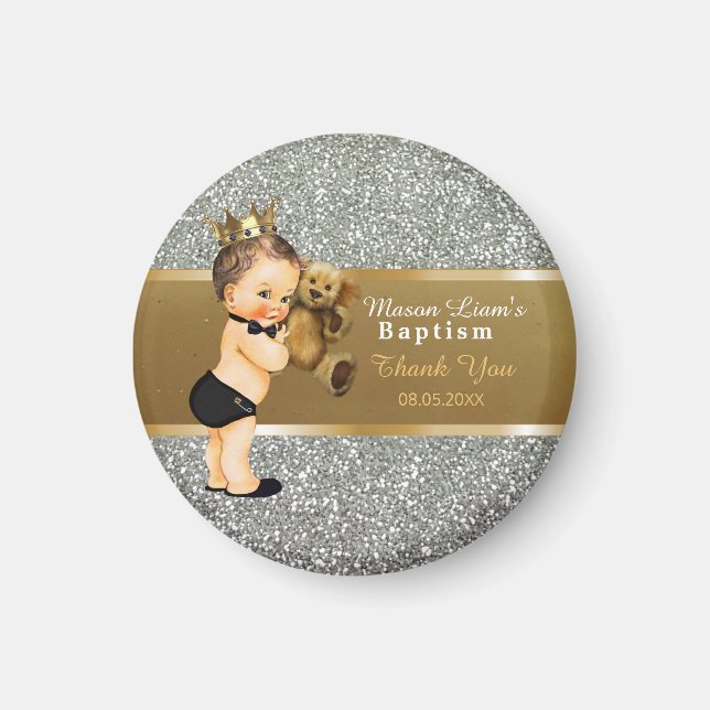 Baby Boy Baptism | Thank You Keepsake Gold Silver Magnet (Front)