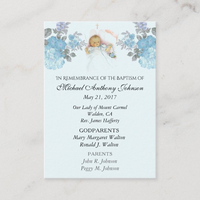 Baby Boy Baptismal Remembrance Holy Card (Front)