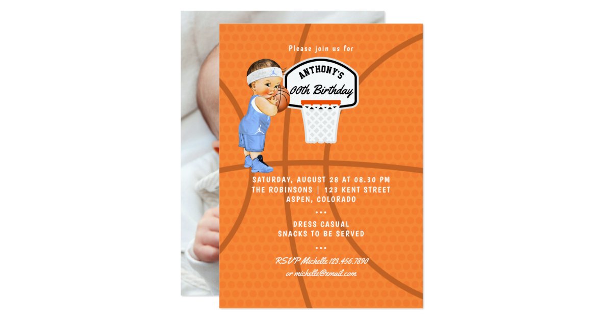 Baby Boy Basketball Birthday Party Photo Invitation Zazzle Com