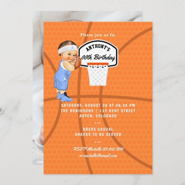 Baby Boy Basketball Birthday Party Photo Invitation | Zazzle.com