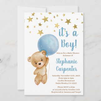 Baby Boy Bear Baby Shower Invitation
