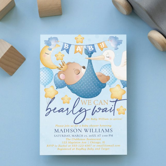 Baby Boy Bear Blue Baby Shower Invitation (Creator Uploaded)