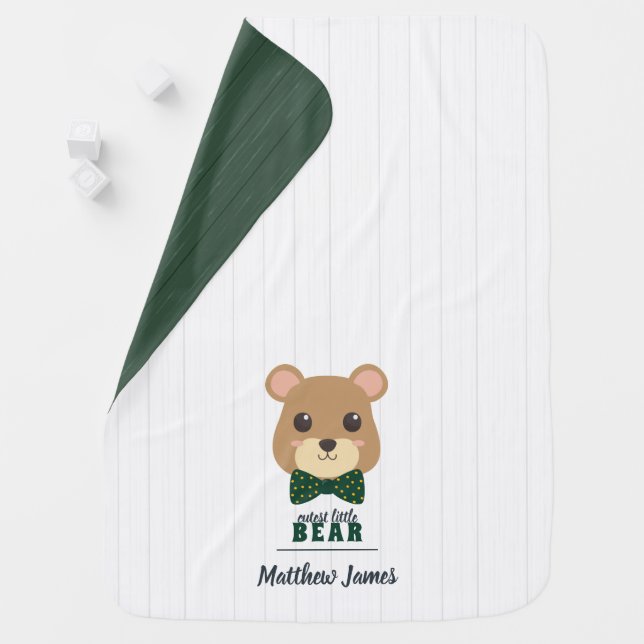 Baby Boy Bear Green & Gold Baby Blanket (In Situ)