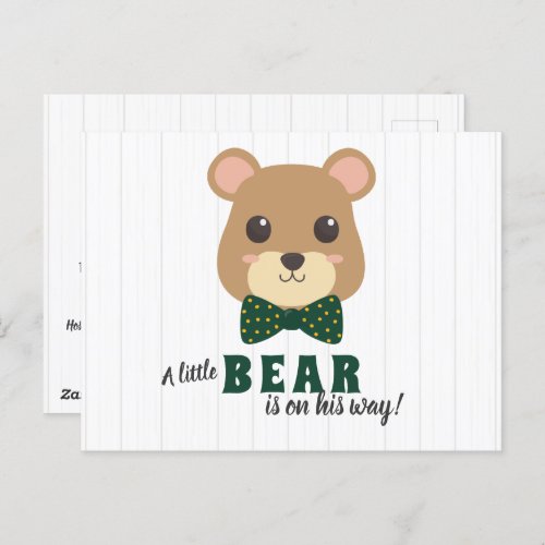 Baby Boy Bear Green & Gold Baby Shower Invitation  Postcard