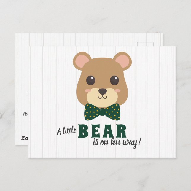 Baby Boy Bear Green & Gold Baby Shower Invitation  Postcard (Front/Back)