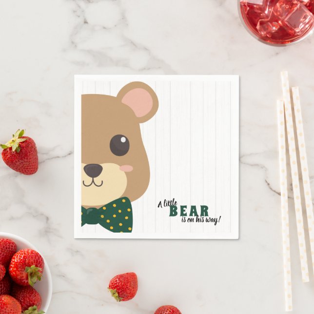 Baby Boy Bear Green & Gold Baby Shower Napkins (Insitu)