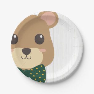 Baby Boy Bear Green & Gold Baby Shower Paper Plates