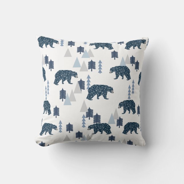 Baby Boy Bear navy and grey nursery Throw Pillow (Front)