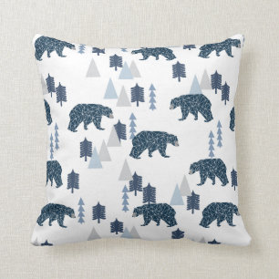 Baby Boy Bear navy and grey nursery Throw Pillow
