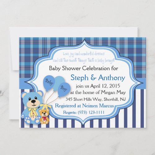 Baby Boy Bear Shower Invitation