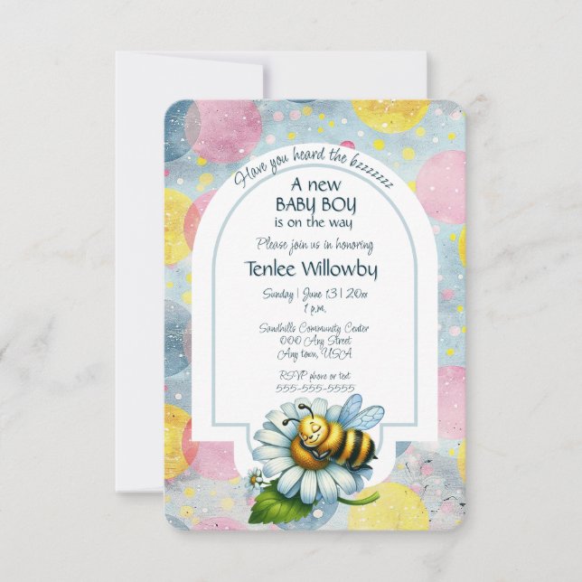 Baby Boy Bee In A Flower Shower  Invitation (Front)