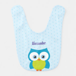Baby Boy Big Eyed Smiling Owl Baby Bib
