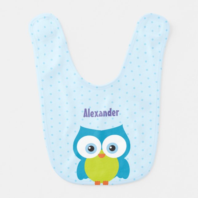 Baby Boy Big Eyed Smiling Owl Baby Bib (Front)