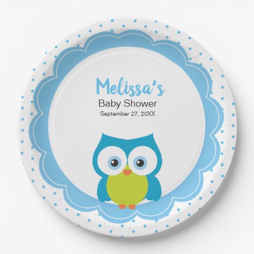Baby Boy Big Eyed Smiling Owl Paper Plate