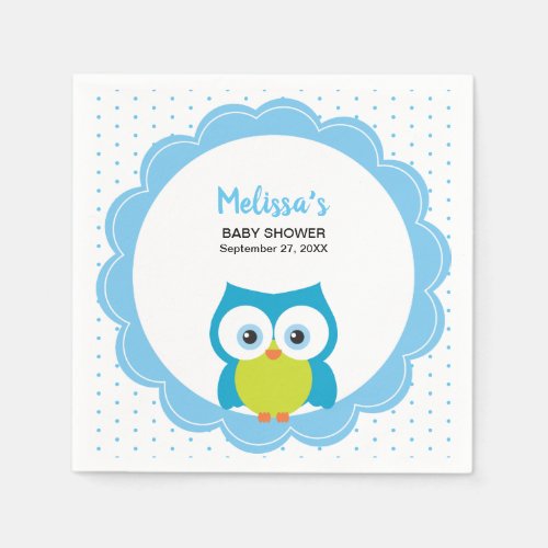 Baby Boy Big Eyed Smiling Owl Party Napkin