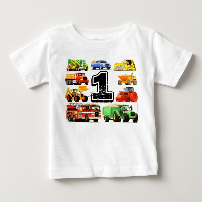 Baby Boy Big Trucks 1st Birthday Baby T-Shirt (Front)