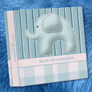 Baby Boy Binder Blue Elephant Plaid