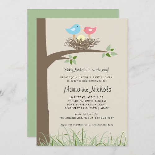 Baby Boy Birds Nest Baby Shower Invitation